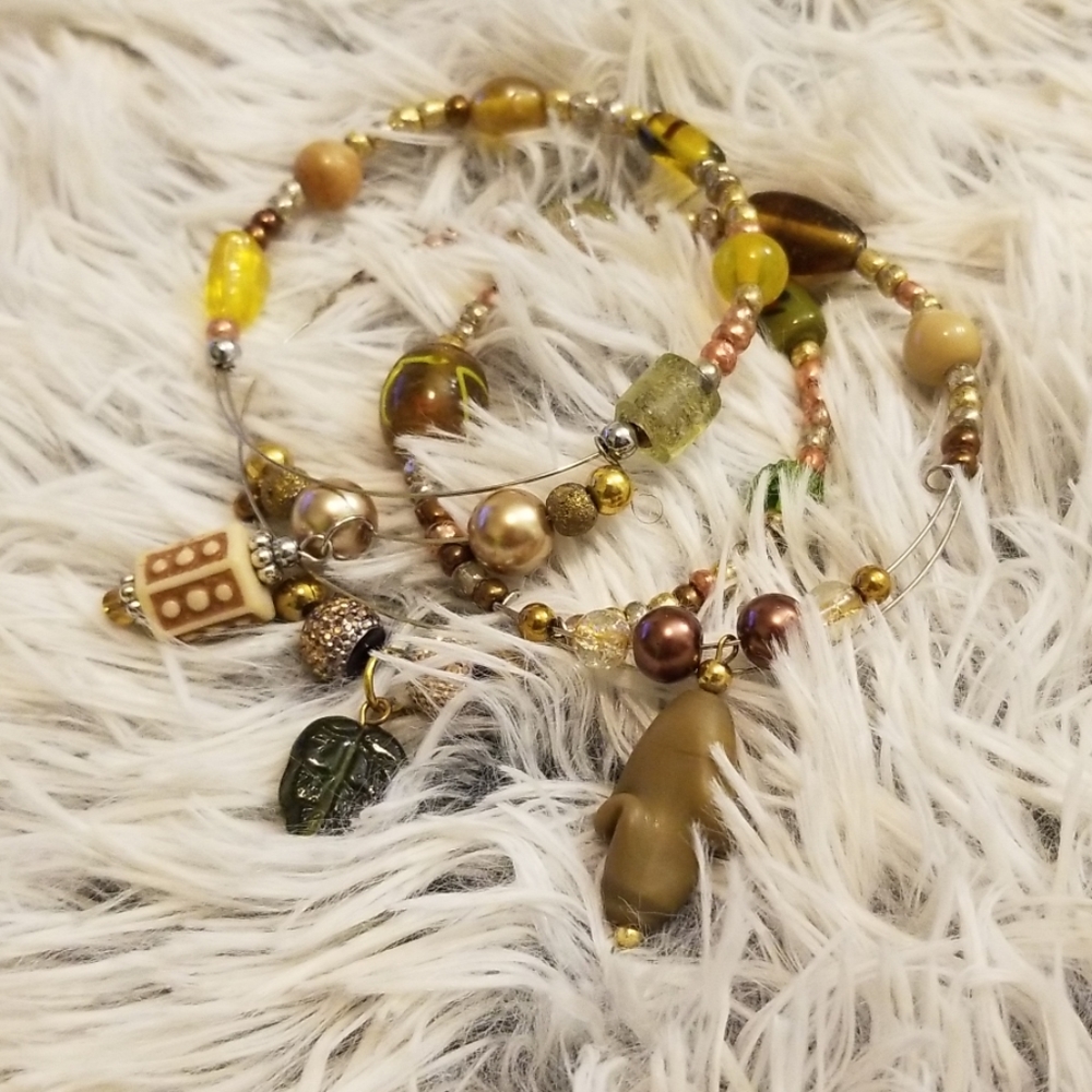 Beaded charm bangle bracelet set of 3